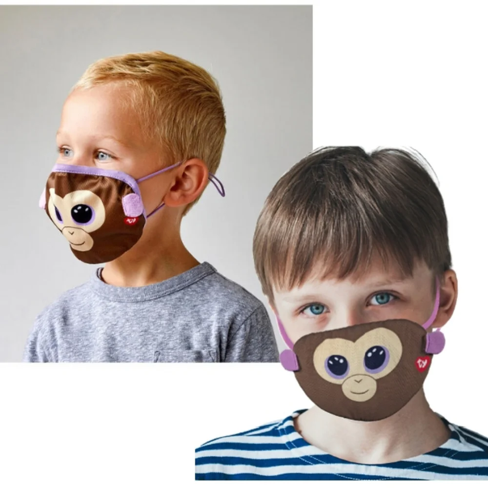 NWT 2-pks TY Adjustable Kid's Face Masks: Coconut Monkey!